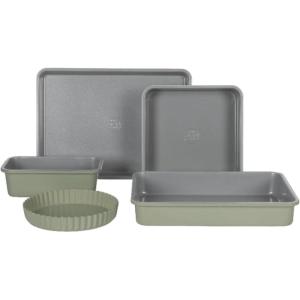 imageSur La Table Kitchen Essential Carbon Steel Baking Pans Bakeware Set WPremium PFA Free Grey Ceramic Non stick  Juniper Green ExteriorJuniper Green