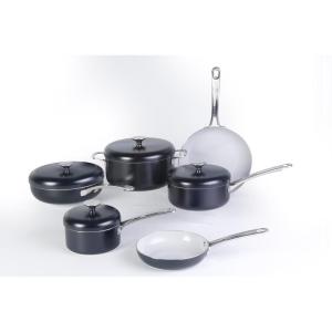 imageSur La Table Kitchen Essentials 10 Piece PFA Free Titanium Ceramic Nonstick Interior Forged Aluminum Cookware Pots and Pans Set  Black  Induction CompatibleBlack Potluck Porch