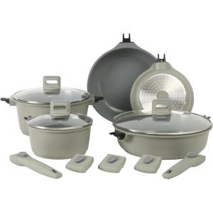 imageSur La Table Kitchen Essentials 10 Piece PFA Free Titanium Ceramic Nonstick Interior Forged Aluminum Cookware Pots and Pans Set  Black  Induction CompatibleJuniper Green