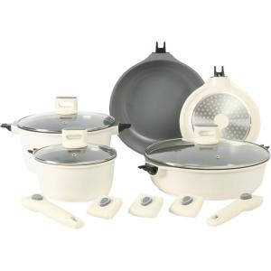 imageSur La Table Kitchen Essentials 10 Piece PFA Free Titanium Ceramic Nonstick Interior Forged Aluminum Cookware Pots and Pans Set  Black  Induction CompatibleEggshell White