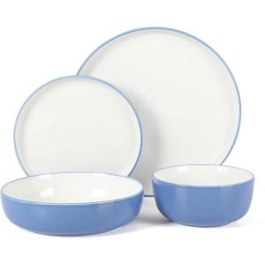 imageSur La Table Kitchen Essentials 16 Piece TwoTone Porcelain Chip and Scratch Resistant Dinnerware Plates and Bowls Set  RedWhiteBlueWhite