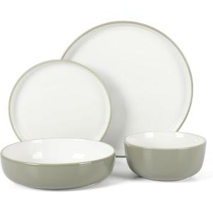 imageSur La Table Kitchen Essentials 16 Piece TwoTone Porcelain Chip and Scratch Resistant Dinnerware Plates and Bowls Set  RedWhiteGreyWhite