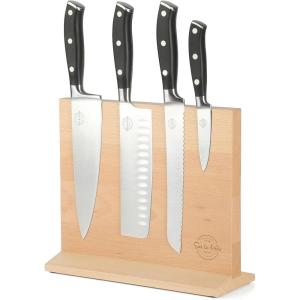 imageSur La Table Kitchen Essentials 5 Piece German Steel Blade wTriple Riveted Handle Set on Beechwood Magnetic Block  BlackBlack