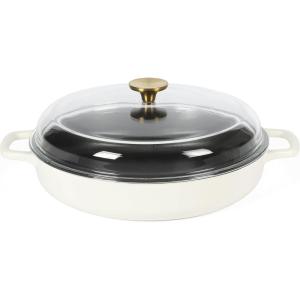 imageSur La Table Kithcen Essential 375 Quart Enamel Cast Iron All In One MultiPurpose NonToxic Nonstick Braiser Pan WBorosilicate Glass Lid  Linen WhiteLinen White