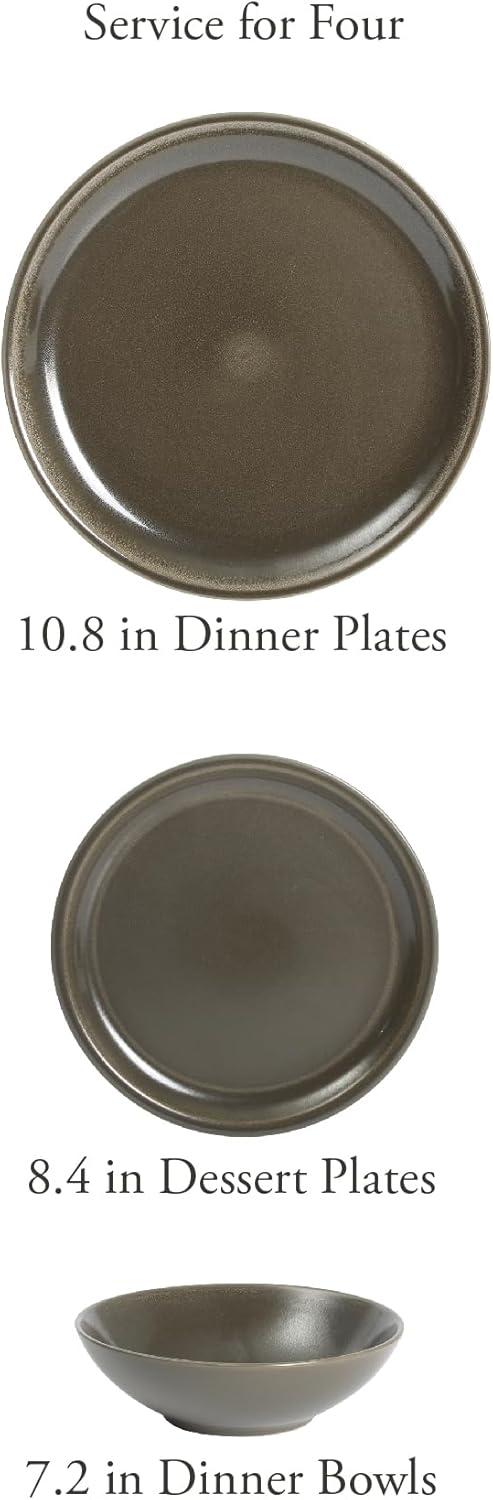 imageGibson Elite Capetown Assorted Color Reactive Glaze Round Stoneware Dinnerware Black Yellow Orange Green Service for Four 12pcsDark Green