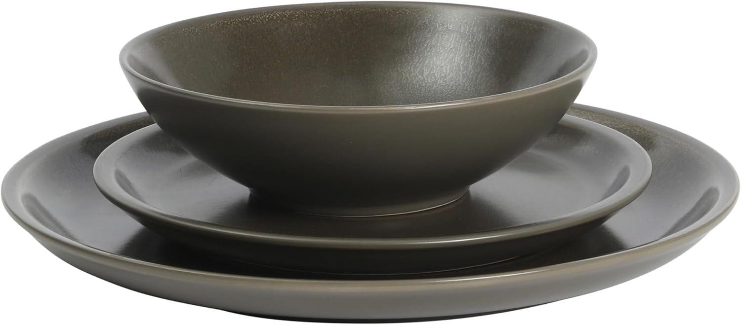 imageGibson Elite Capetown Assorted Color Reactive Glaze Round Stoneware Dinnerware Black Yellow Orange Green Service for Four 12pcsDark Green