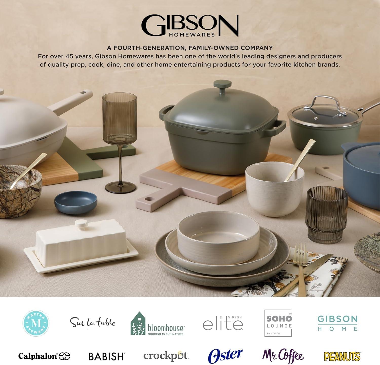 imageGibson Elite Capetown Assorted Color Reactive Glaze Round Stoneware Dinnerware Black Yellow Orange Green Service for Four 12pcsOyster Tide White