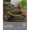 imageGibson Elite Capetown Assorted Color Reactive Glaze Round Stoneware Dinnerware Black Yellow Orange Green Service for Four 12pcsDark Green