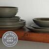 imageGibson Elite Capetown Assorted Color Reactive Glaze Round Stoneware Dinnerware Black Yellow Orange Green Service for Four 12pcsDark Green