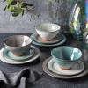 imageGibson Elite Terranea Round Reactive Glaze Terra Cotta Dinnerware Set Service for Four 12pcs TealWhite