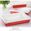 imageMARTHA STEWART 3 Piece Oven to Table Stoneware Bakeware Baking Dish ampamp Casserole Set  Dusty BlueRed