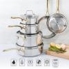 imageMartha Stewart Castelle 10 Piece 188 Stainless Steel Induction Safe Pots and Pans NonToxic Cookware SetStainless Steel W Gold Handle