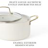 imageMartha Stewart Lockton Premium Nonstick PFA Free Ceramic Interior 10 Piece Heavy Gauge Enamel Aluminum Pots and Pans Cookware Set  Linen White wGold HandleLinen w Gold Handle
