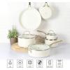 imageMartha Stewart Lockton Premium Nonstick PFA Free Ceramic Interior 10 Piece Heavy Gauge Enamel Aluminum Pots and Pans Cookware Set  Linen White wGold HandleLinen w Gold Handle