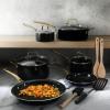 imageMartha Stewart Lockton Premium Nonstick PFA Free Ceramic Interior 10 Piece Heavy Gauge Enamel Aluminum Pots and Pans Cookware Set  Linen White wGold HandleCombo