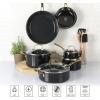 imageMartha Stewart Lockton Premium Nonstick PFA Free Ceramic Interior 10 Piece Heavy Gauge Enamel Aluminum Pots and Pans Cookware Set  Linen White wGold HandleCombo