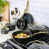 imageMartha Stewart Lockton Premium Nonstick PFA Free Ceramic Interior 10 Piece Heavy Gauge Enamel Aluminum Pots and Pans Cookware Set  Linen White wGold HandleCombo