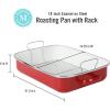 imageMartha Stewart Thayer 18quot Enamel on Steel Roaster Pan wStainless Steel Rack  Red