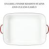 imageMartha Stewart Thayer 18quot Enamel on Steel Roaster Pan wStainless Steel Rack  Red
