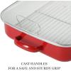 imageMartha Stewart Thayer 18quot Enamel on Steel Roaster Pan wStainless Steel Rack  Red