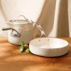 imageOprahs Favorite Things  4Piece HeavyGauge Aluminum Pots and Pans Cookware Set wNonStick NonToxic Ceramic Interior and Ceramic Steamer Insert Oat White