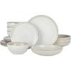 imageGibson Elite Beckett Stoneware Matte Reactive Glaze 16 Piece Service for 4 Plates and Bowls Dinnerware Set  Linen White