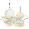imageMartha Stewart Lockton Premium Nonstick 10 Piece Enamel Heavy Gauge Aluminum Pots and Pans Cookware Set  Martha BlueButter Cream