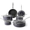 imageMartha Stewart Lockton Premium Nonstick 10 Piece Enamel Heavy Gauge Aluminum Pots and Pans Cookware Set  Martha BlueGray