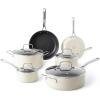 imageMartha Stewart Lockton Premium Nonstick 10 Piece Enamel Heavy Gauge Aluminum Pots and Pans Cookware Set  Martha BlueLinen