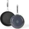 imageMartha Stewart Lockton Premium Nonstick PFA Free Ceramic Interior 10 Piece Heavy Gauge Enamel Aluminum Pots and Pans Cookware Set  Linen White wGold HandleGray