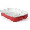 imageMartha Stewart Thayer 18quot Enamel on Steel Roaster Pan wStainless Steel Rack  Red