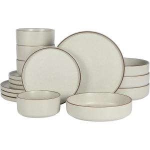 imageGibson Elite Gelston Stoneware Matte Reactive Glaze 16 Piece Service for 4 Plates and Bowl Dinnerware Set  Cream