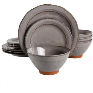 imageGibson Elite Terranea Round Reactive Glaze Terra Cotta Dinnerware Set Service for Four 12pcs TealGray