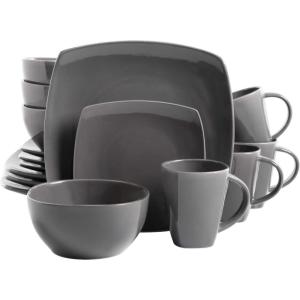 imageGibson Soho Lounge Square Reactive Glaze Dinnerware Set Grey  9755816RM Service for 4 16pcs