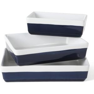 imageMARTHA STEWART 3 Piece Oven to Table Stoneware Bakeware Baking Dish ampamp Casserole Set  Dusty BlueCobalt Blue