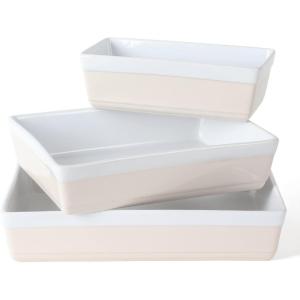 imageMARTHA STEWART 3 Piece Oven to Table Stoneware Bakeware Baking Dish ampamp Casserole Set  Dusty BluePink
