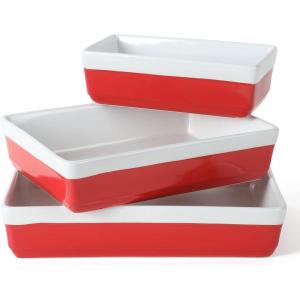 imageMARTHA STEWART 3 Piece Oven to Table Stoneware Bakeware Baking Dish ampamp Casserole Set  Dusty BlueRed