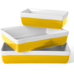 imageMARTHA STEWART 3 Piece Oven to Table Stoneware Bakeware Baking Dish ampamp Casserole Set  Dusty BlueYellow