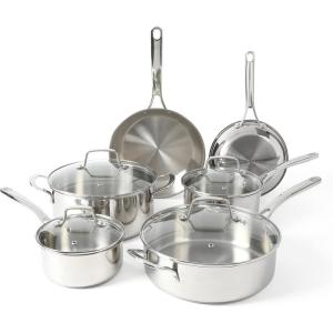 imageMartha Stewart Castelle 10 Piece 188 Stainless Steel Induction Safe Pots and Pans NonToxic Cookware SetStainless Steel