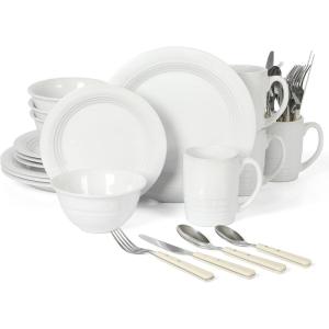 imageMartha Stewart Goodale Vintage Blue Stoneware 16 Piece Dinnerware SetLinen White