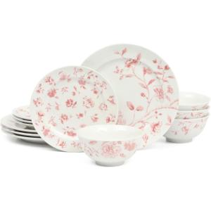 imageMartha Stewart Goodale Vintage Blue Stoneware 16 Piece Dinnerware SetPink Floral