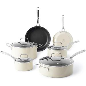 imageMartha Stewart Lockton Premium Nonstick 10 Piece Enamel Heavy Gauge Aluminum Pots and Pans Cookware Set  Martha BlueLinen