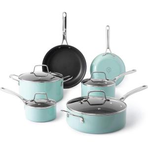 imageMartha Stewart Lockton Premium Nonstick 10 Piece Enamel Heavy Gauge Aluminum Pots and Pans Cookware Set  Martha BlueMartha Blue