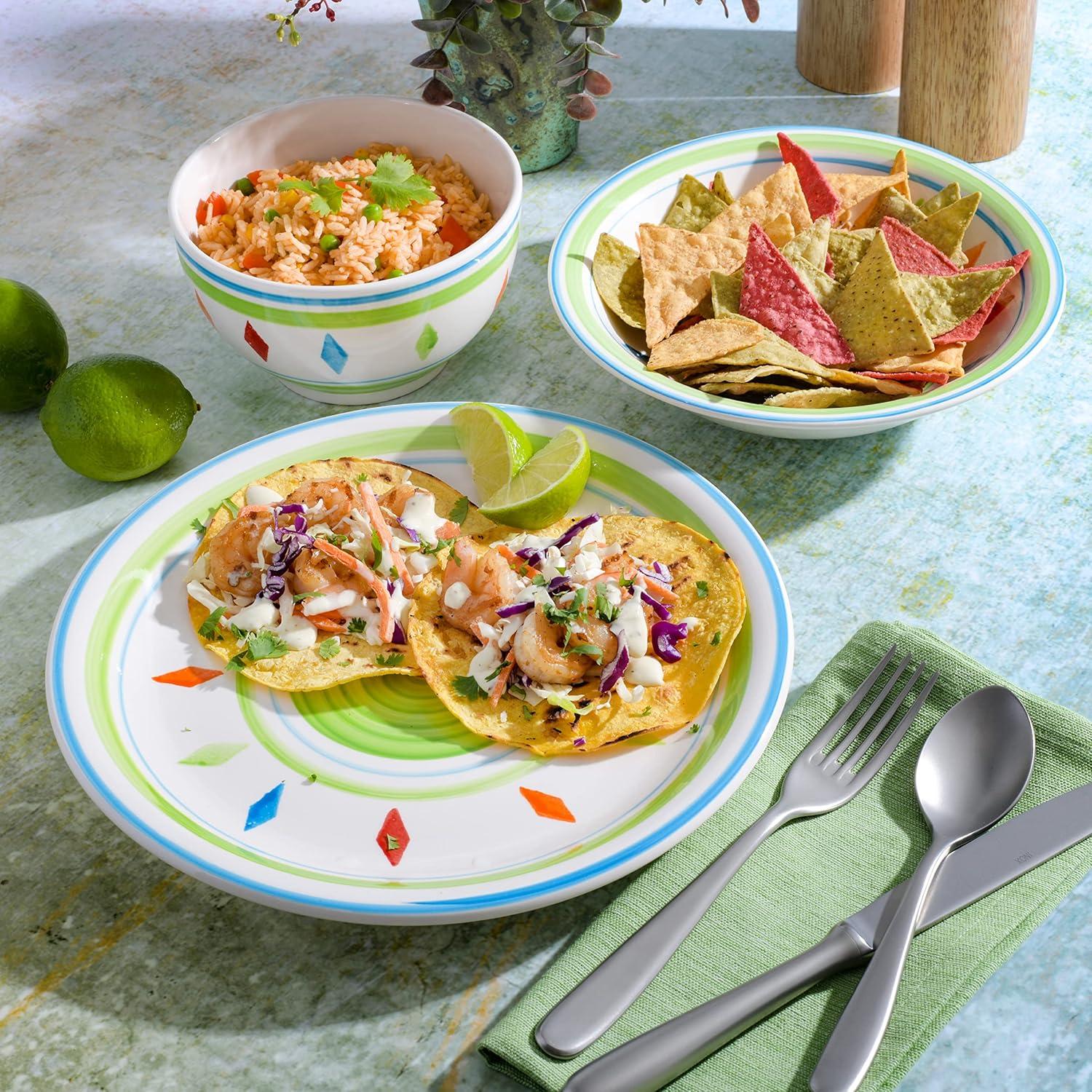 imageGibson Home Vibes Dinnerware Set Service for 4 12pcs Assorted ColorsGreen