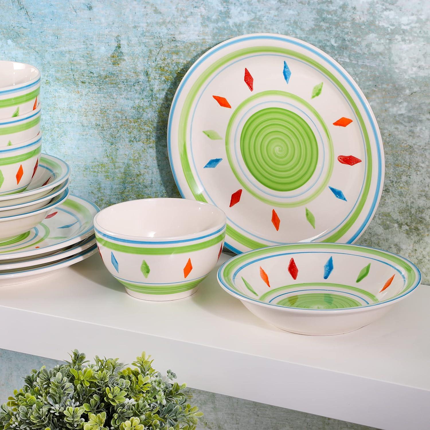 imageGibson Home Vibes Dinnerware Set Service for 4 12pcs Assorted ColorsGreen