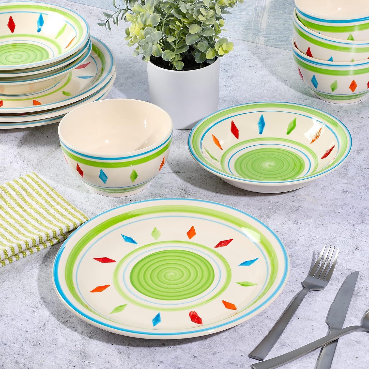 imageGibson Home Vibes Dinnerware Set Service for 4 12pcs Assorted ColorsGreen