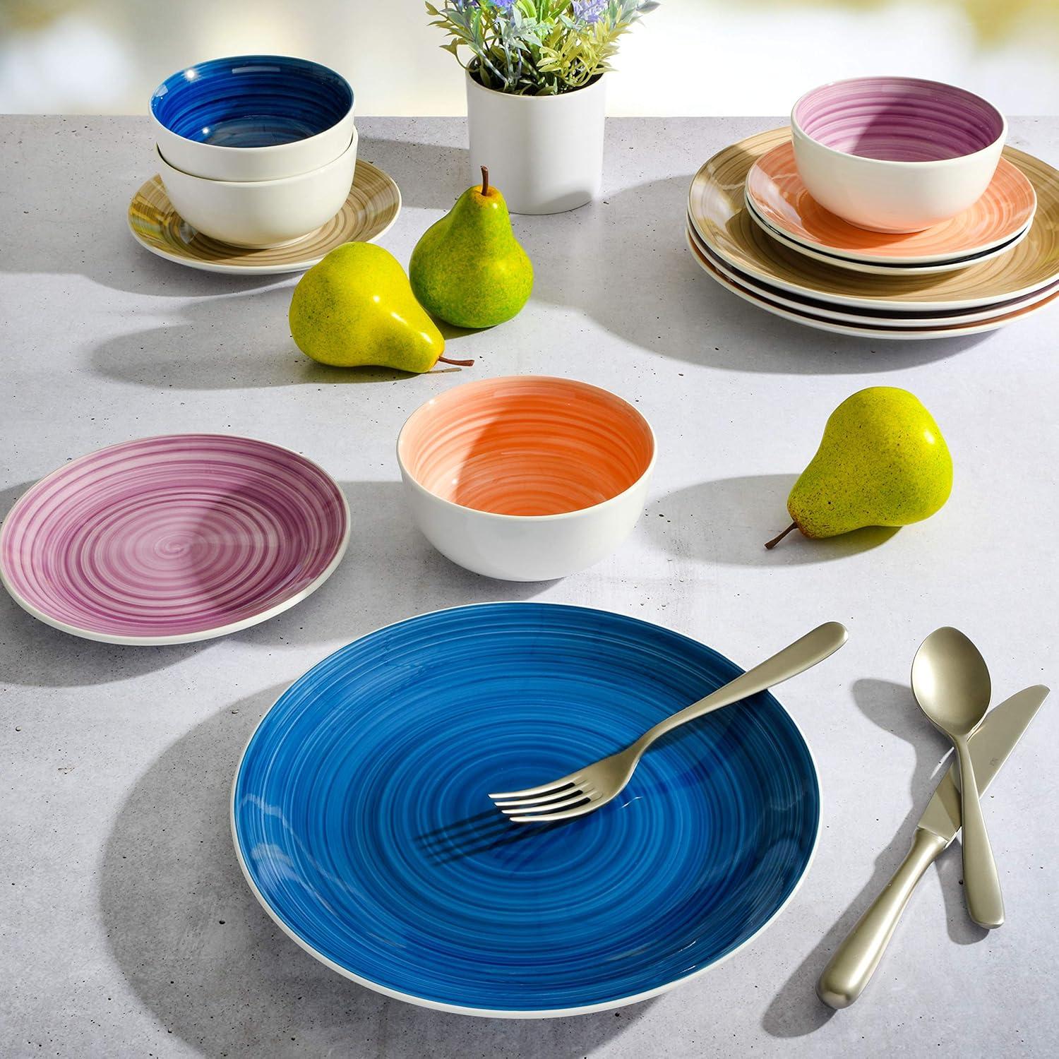 imageGibson Home Vibes Dinnerware Set Service for 4 12pcs Assorted ColorsHand Painted