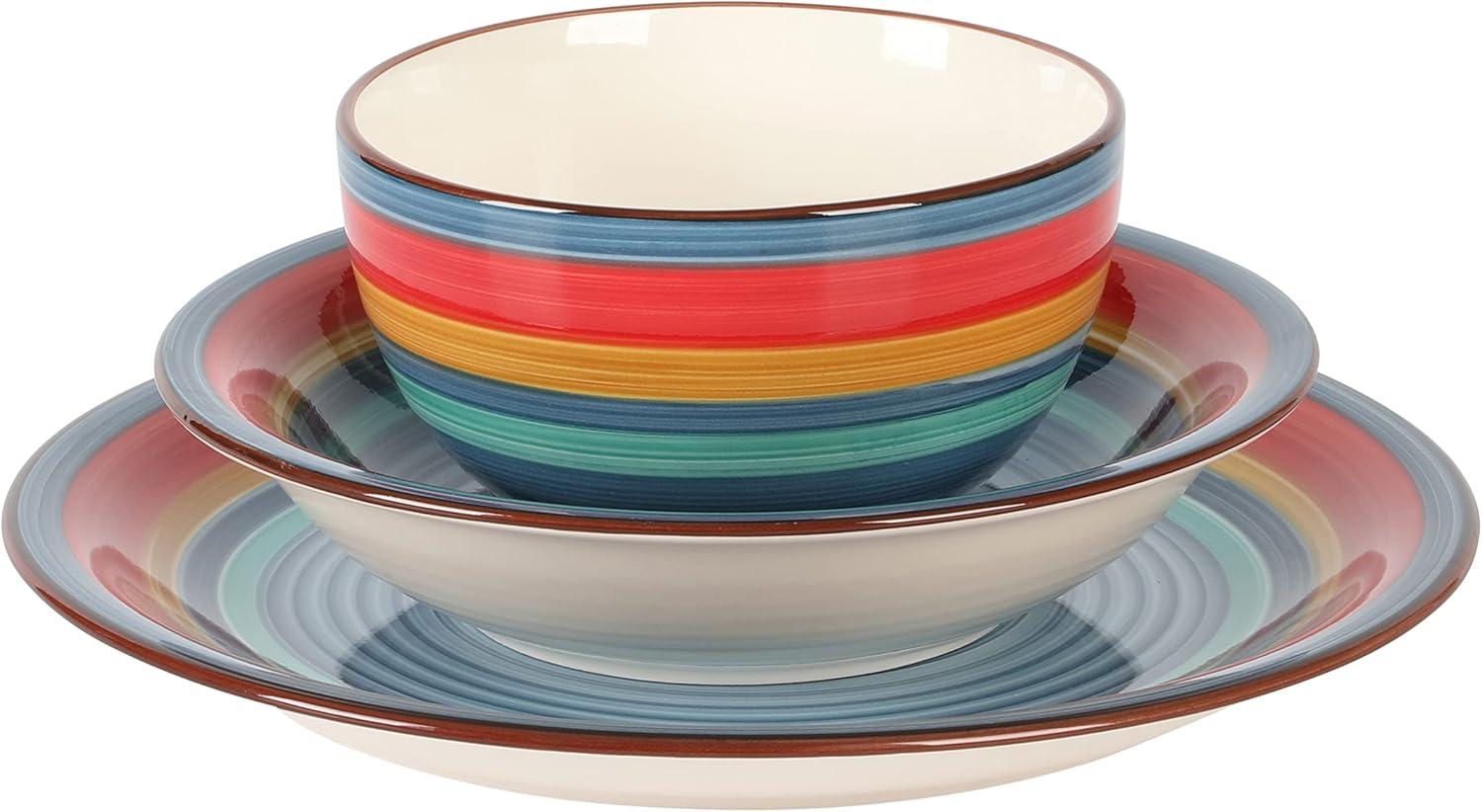 imageGibson Home Vibes Dinnerware Set Service for 4 12pcs Assorted ColorsRainbow Blue