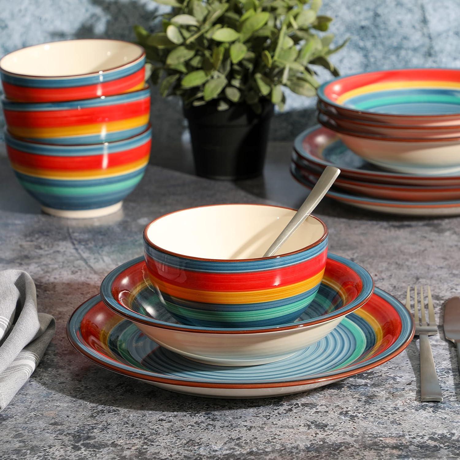 imageGibson Home Vibes Dinnerware Set Service for 4 12pcs Assorted ColorsRainbow Blue