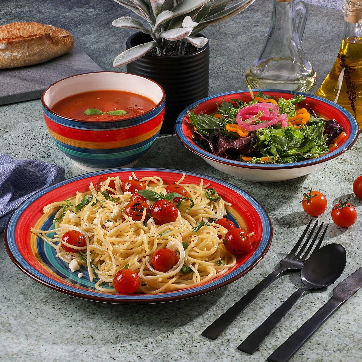 imageGibson Home Vibes Dinnerware Set Service for 4 12pcs Assorted ColorsRainbow Blue